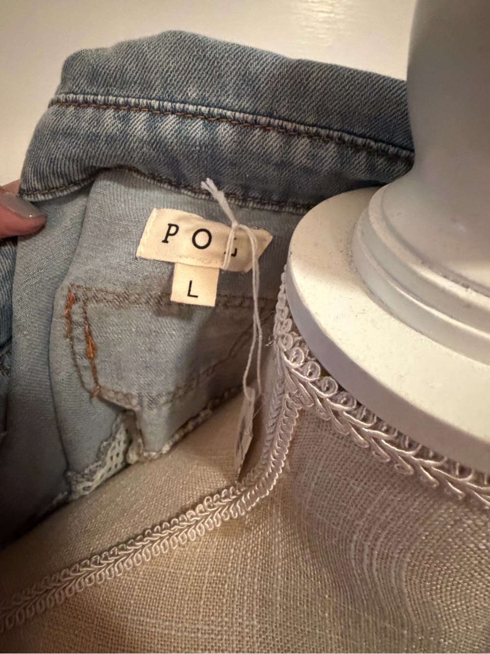 POL Light Blue Denim Jacket with White Mesh & Pink Patch Accents. Size L. NWT - Picture 6 of 6